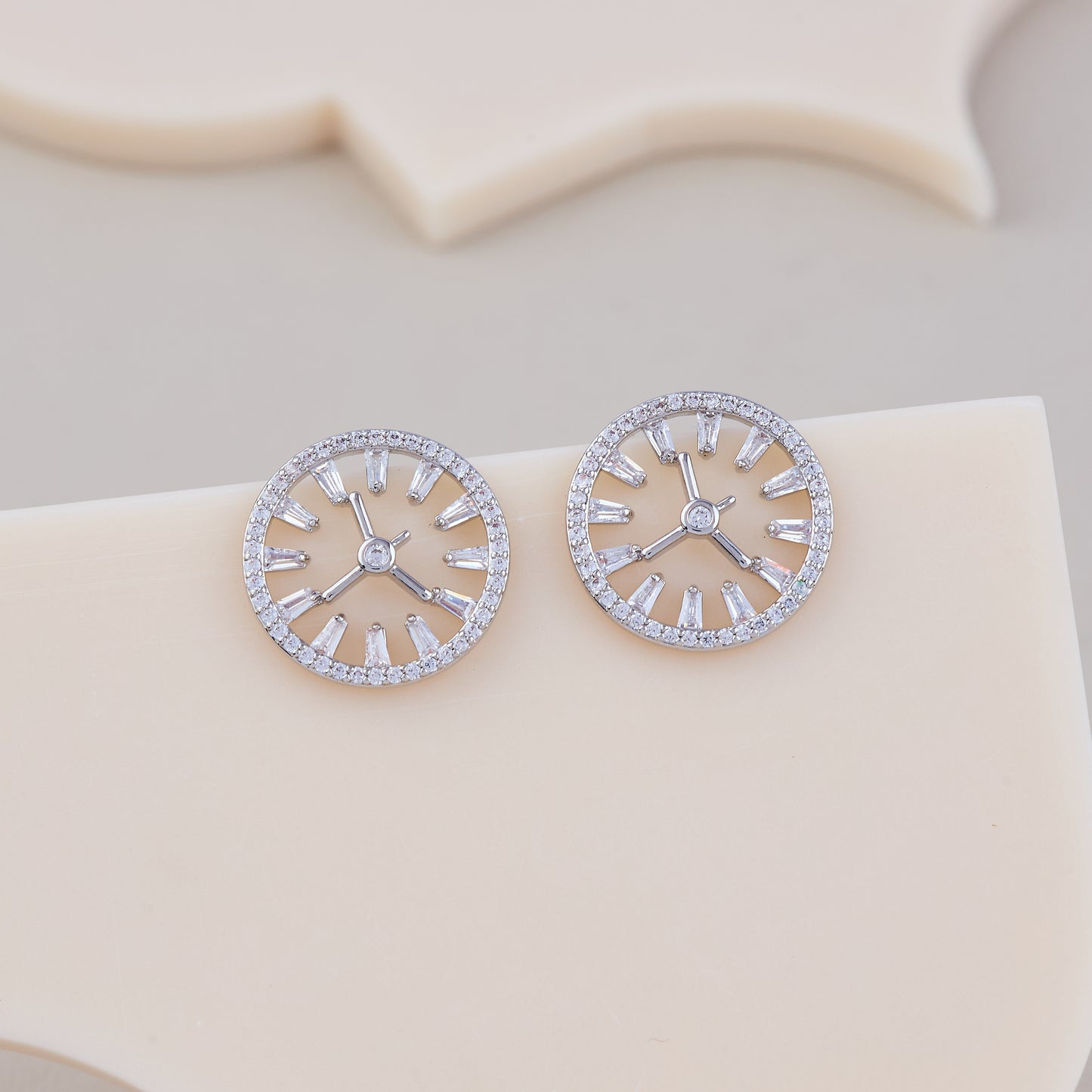 Silver Crystal Watch-Inspired Stud Earrings