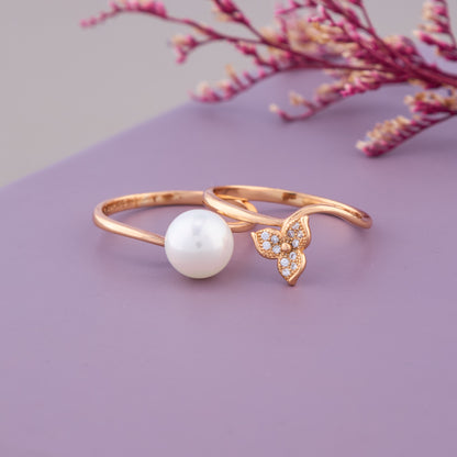 Pearl & Leaf Ring Set