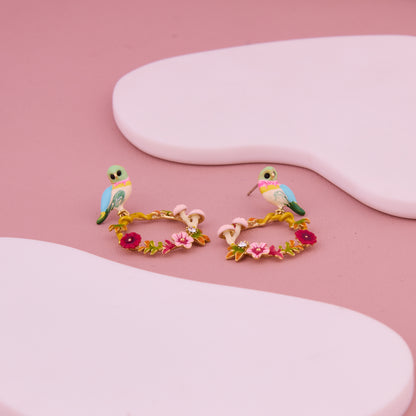 Pastel Parrot & Floral Hoop Earrings