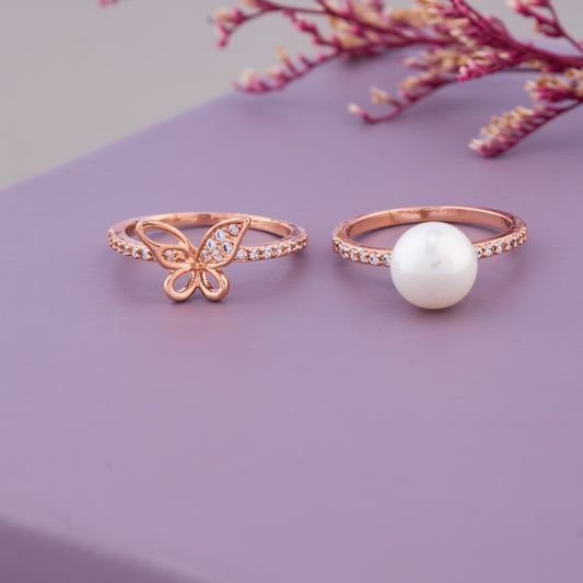 Butterfly & Pearl Ring Set