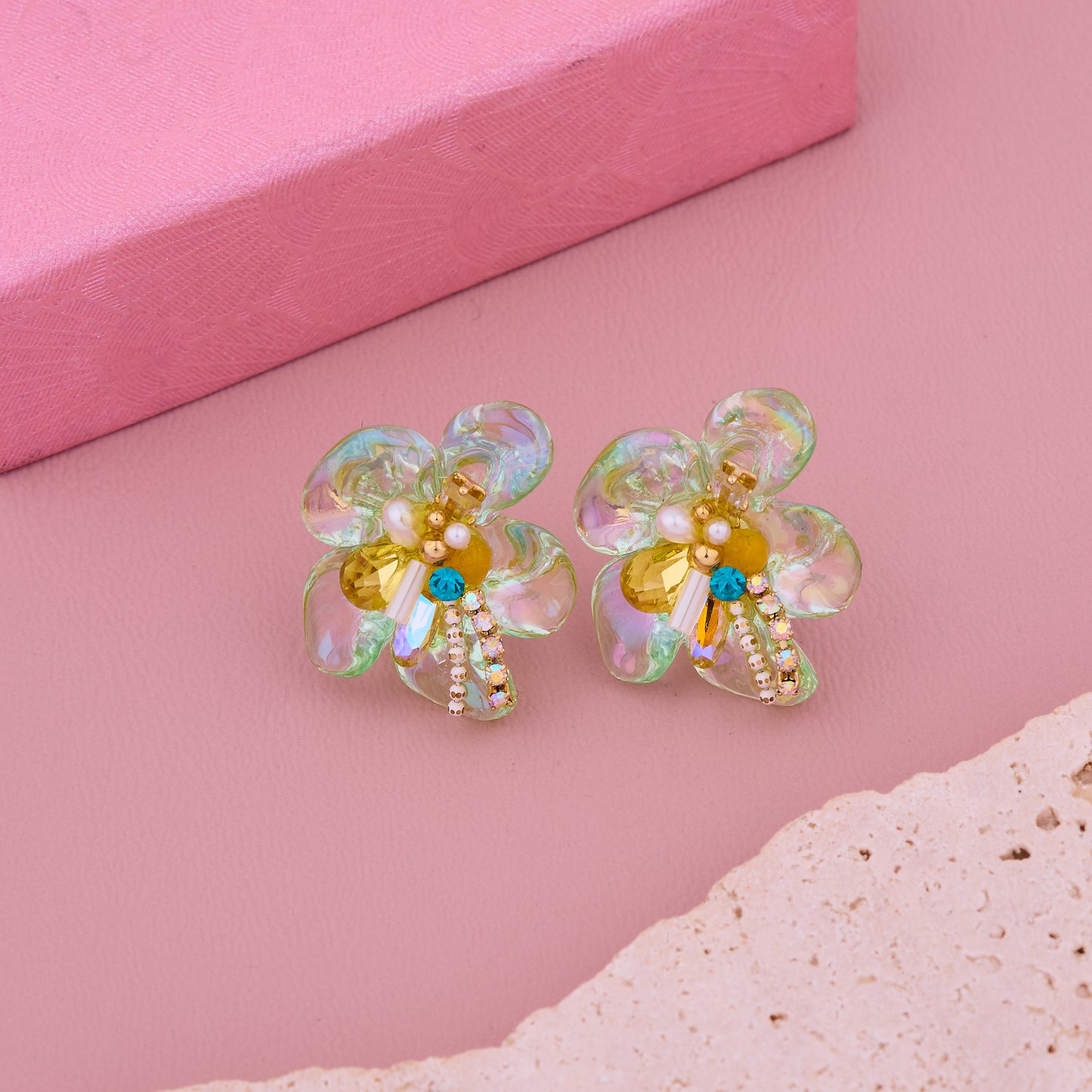 Green Flower Earrings