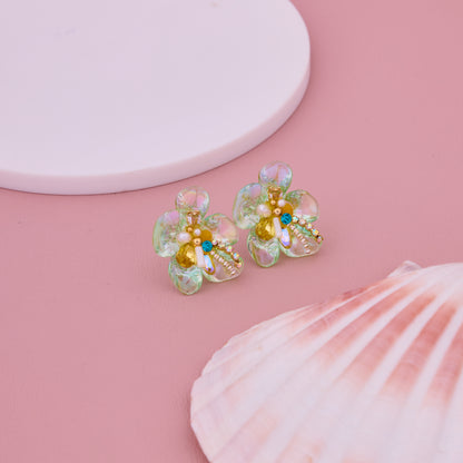 Green Flower Earrings