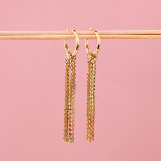 Gold Hoop Earrings with Tassel Chains