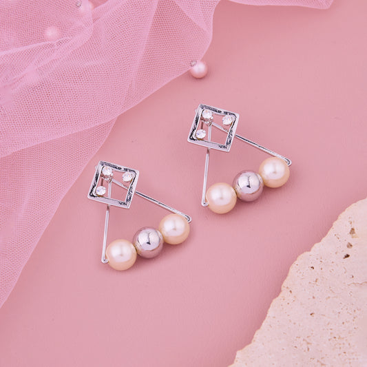 Geometric Pearl Stud Earrings