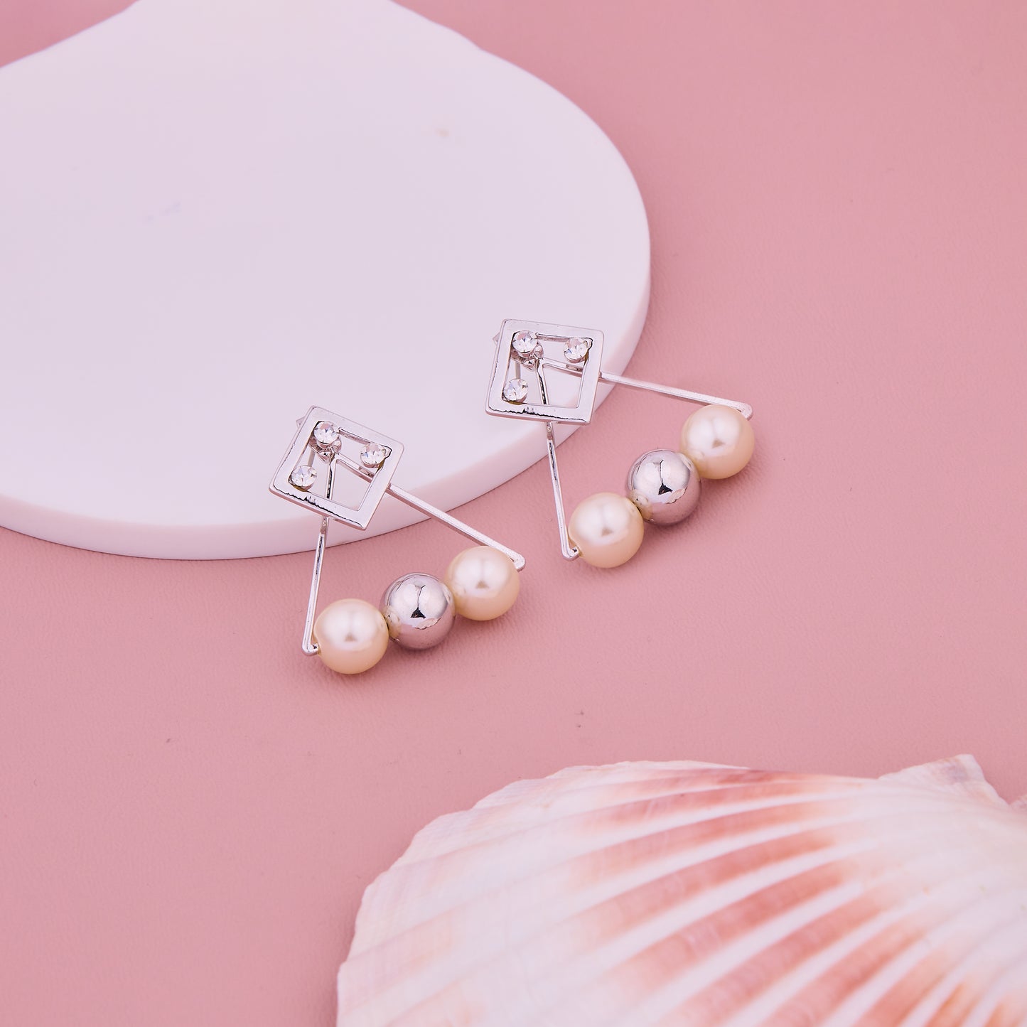 Geometric Pearl Stud Earrings