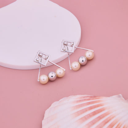 Geometric Pearl Stud Earrings