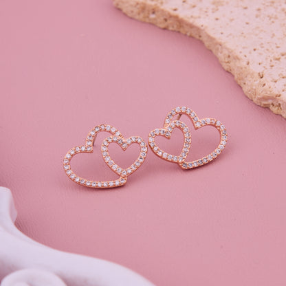 Double Heart Rose Gold Earrings