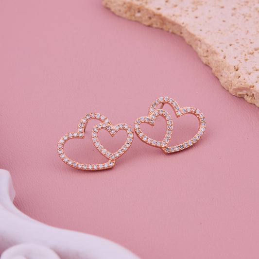 Double Heart Rose Gold Earrings