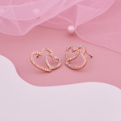 Double Heart Rose Gold Earrings