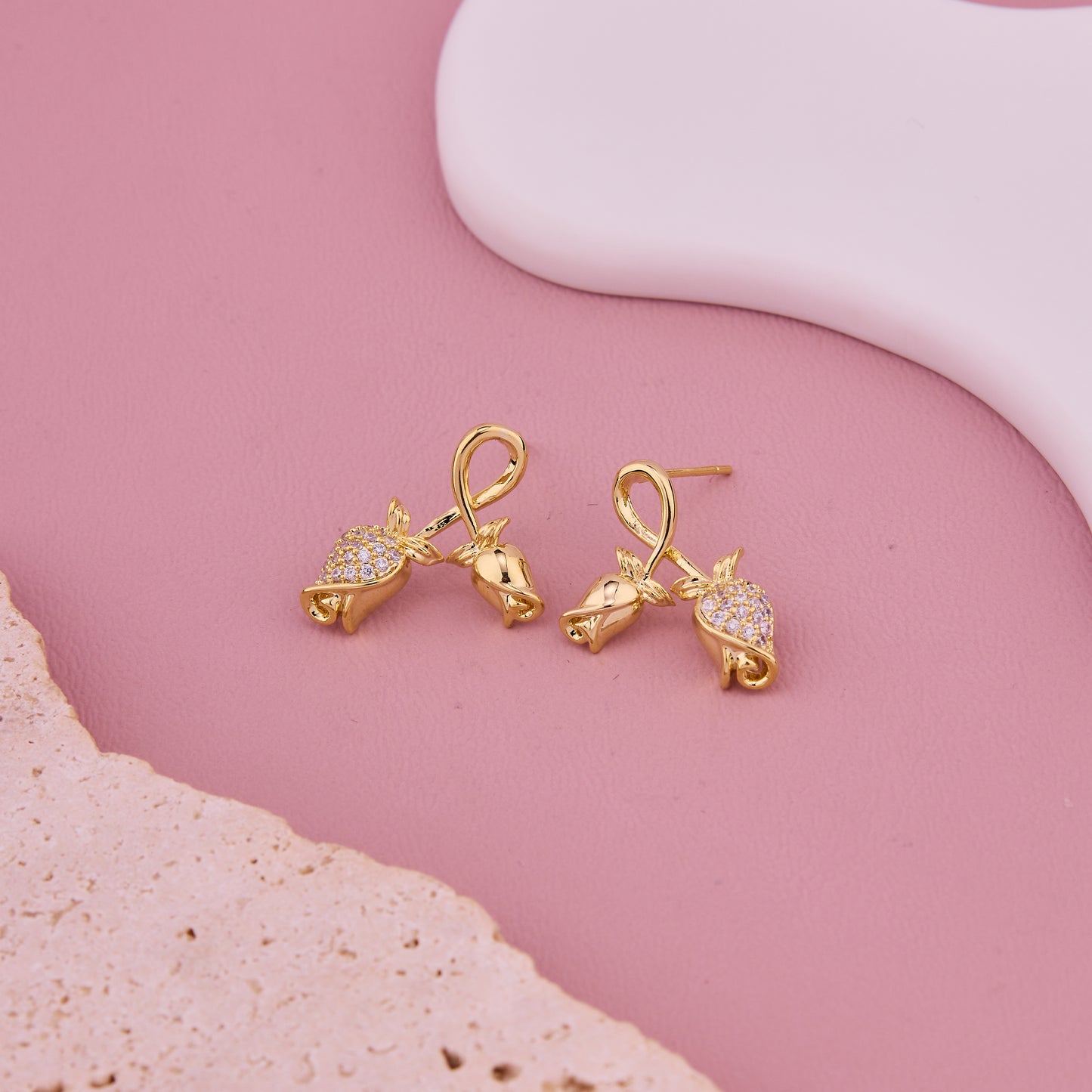 Gold Rose Bud Earrings