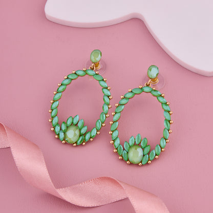 Green Gemstone Oval Hoop Earrings