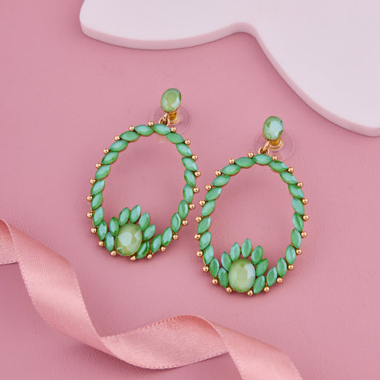 Green Gemstone Oval Hoop Earrings