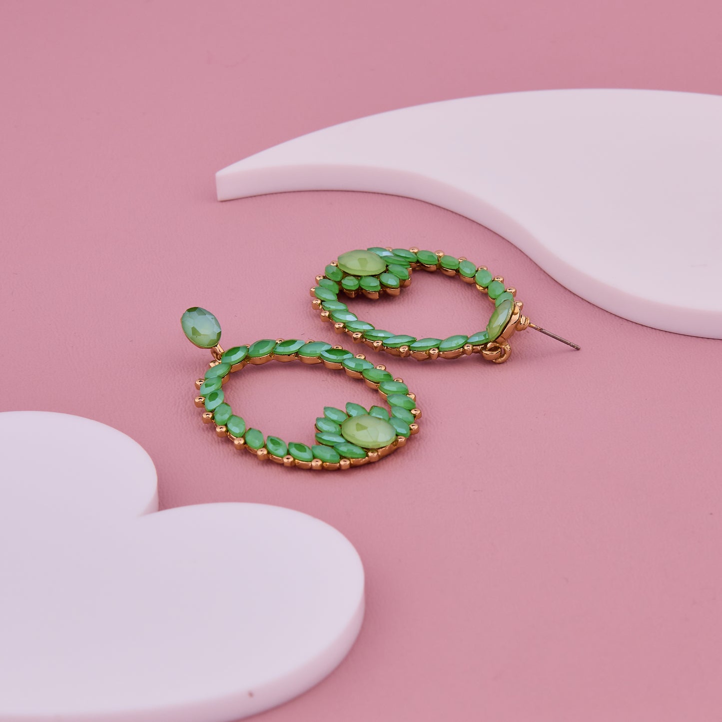 Green Gemstone Oval Hoop Earrings