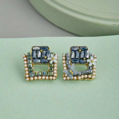 Blue Stone & White Flower Earrings Elegant & Stylish Design