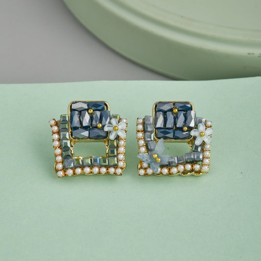 Blue Stone & White Flower Earrings Elegant & Stylish Design