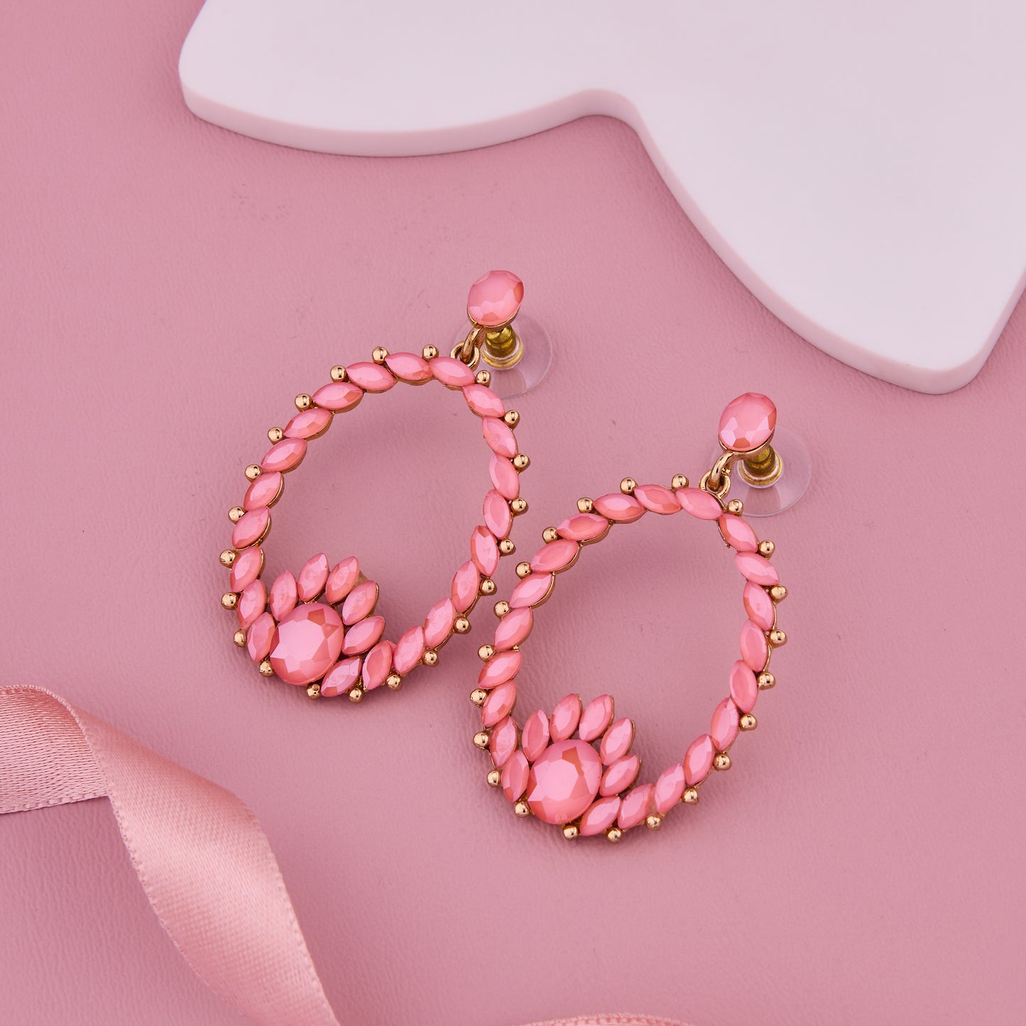 Pink Gemstone Oval Hoop Earrings