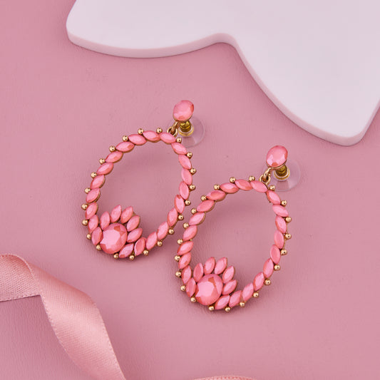 Pink Gemstone Oval Hoop Earrings