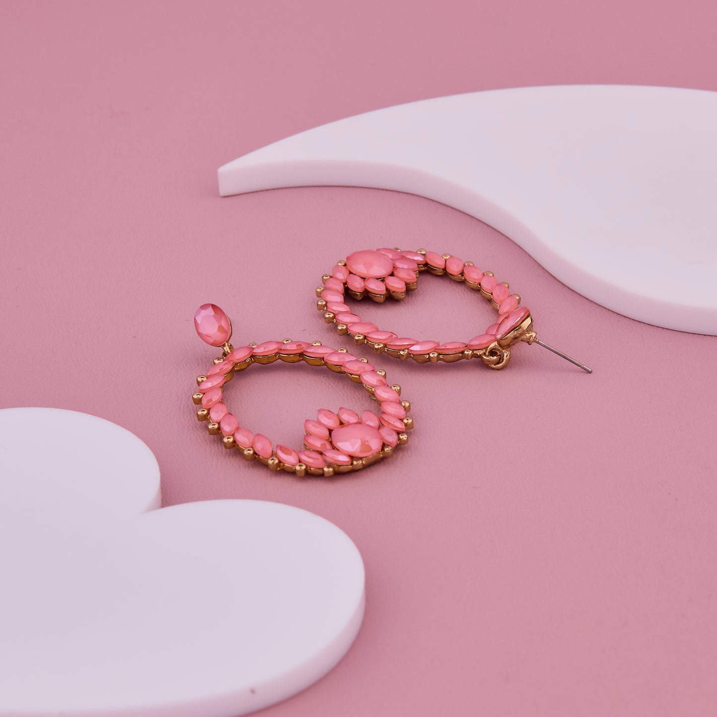 Pink Gemstone Oval Hoop Earrings