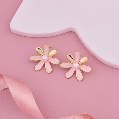 Gold Flower Pearl Earrings
