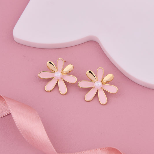 Gold Flower Pearl Earrings