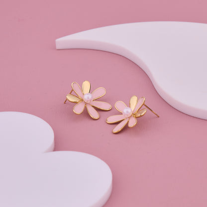 Gold Flower Pearl Earrings