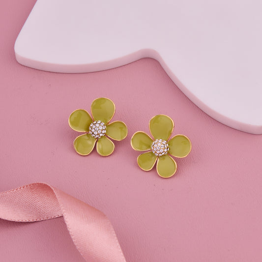 Green Flower Stud Earrings