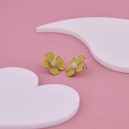 Green Flower Stud Earrings