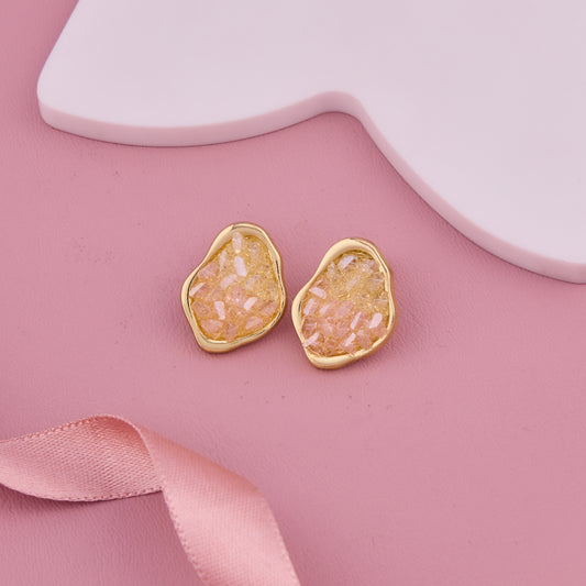 Golden Textured Stone Earrings