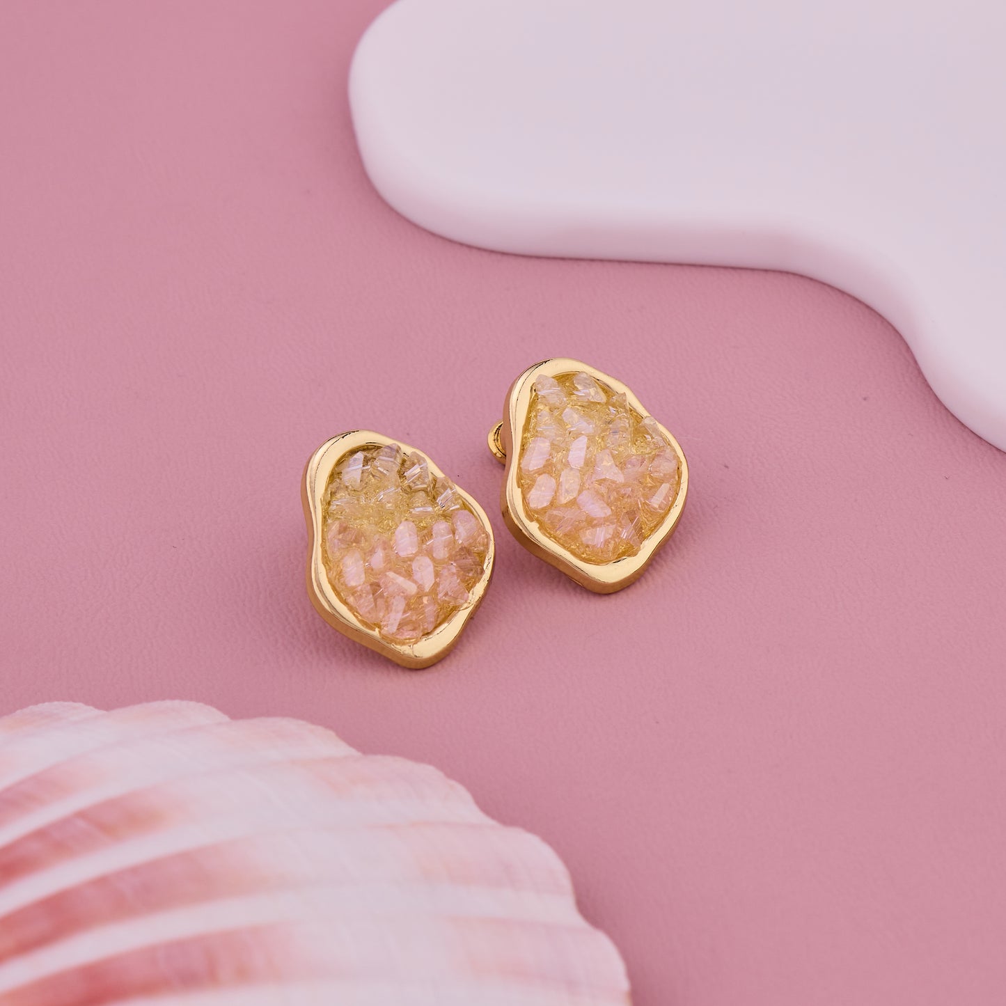 Golden Textured Stone Earrings