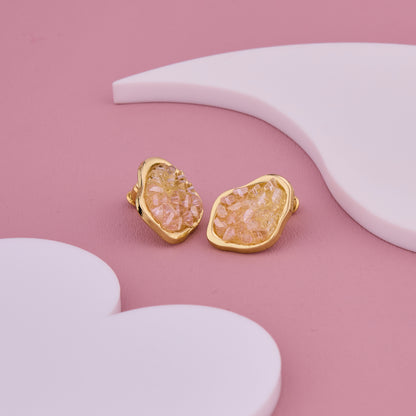 Golden Textured Stone Earrings