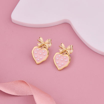 Pink Heart Bow Earrings