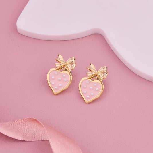 Pink Heart Bow Earrings