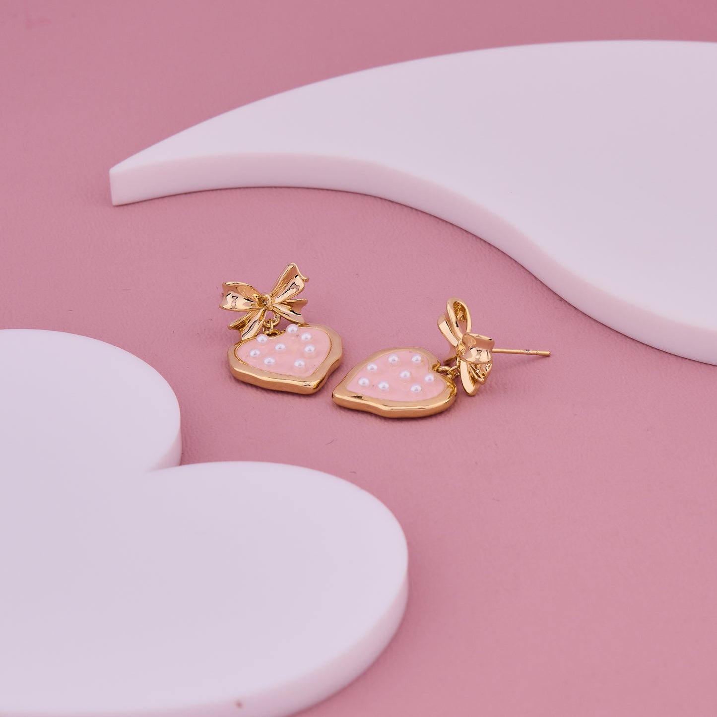 Pink Heart Bow Earrings