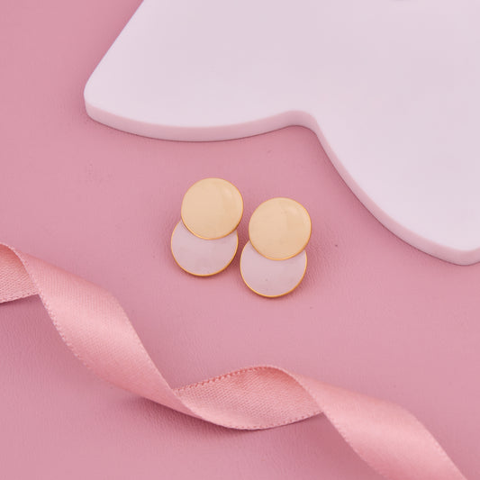 Gold & White Dual Round Stud Earrings