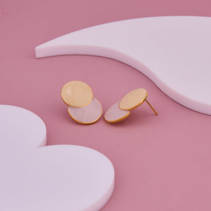 Gold & White Dual Round Stud Earrings
