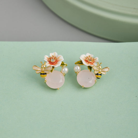 Bee & Flower Earrings Nature-Inspired Enamel Charm