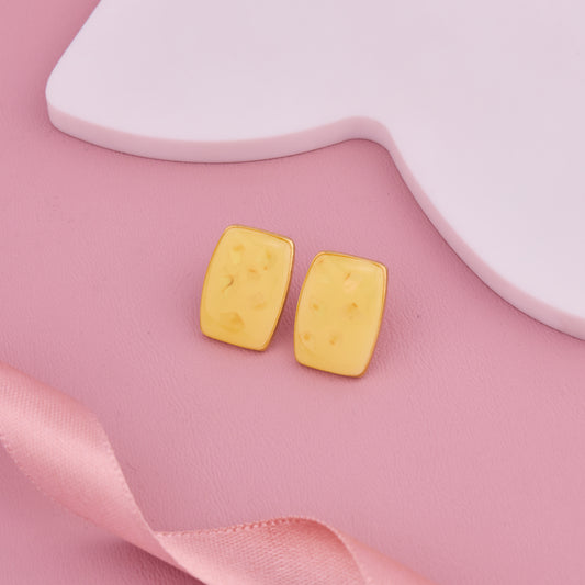 Yellow Rectangular Stone Stud Earrings