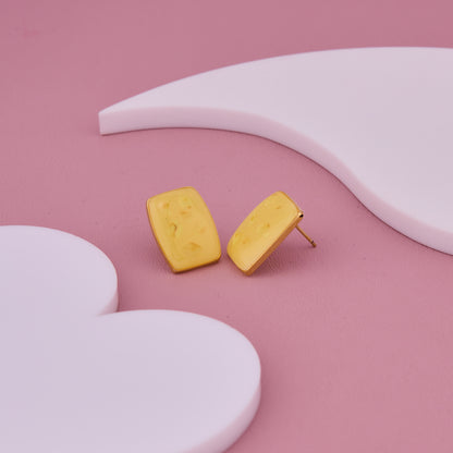 Yellow Rectangular Stone Stud Earrings