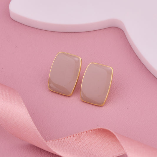 Beige Rectangular Stone Stud Earrings