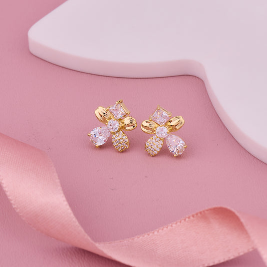 Gold Plated Crystal Floral Stud Earrings with Mixed-Cut Stones