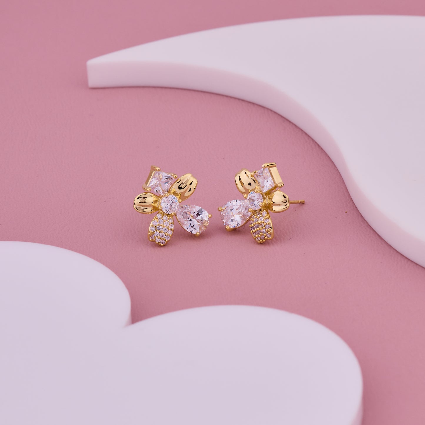 Gold Plated Crystal Floral Stud Earrings with Mixed-Cut Stones