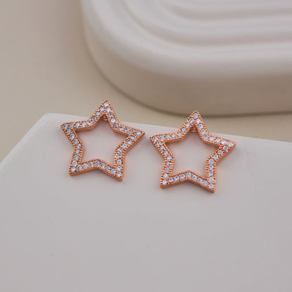 Rose Gold Star-Shaped Earrings with Sparkling White Crystals