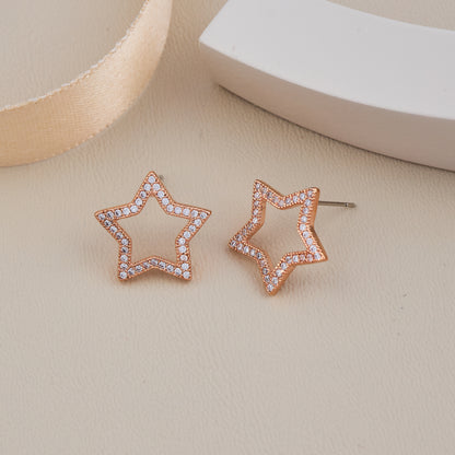 Rose Gold Star-Shaped Earrings with Sparkling White Crystals