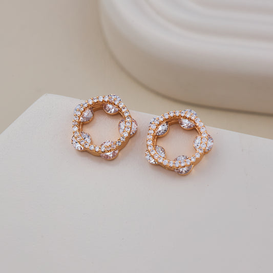 Rose Gold Circular Earrings with Diamond-Studded Detailing