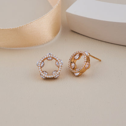 Rose Gold Circular Earrings with Diamond-Studded Detailing