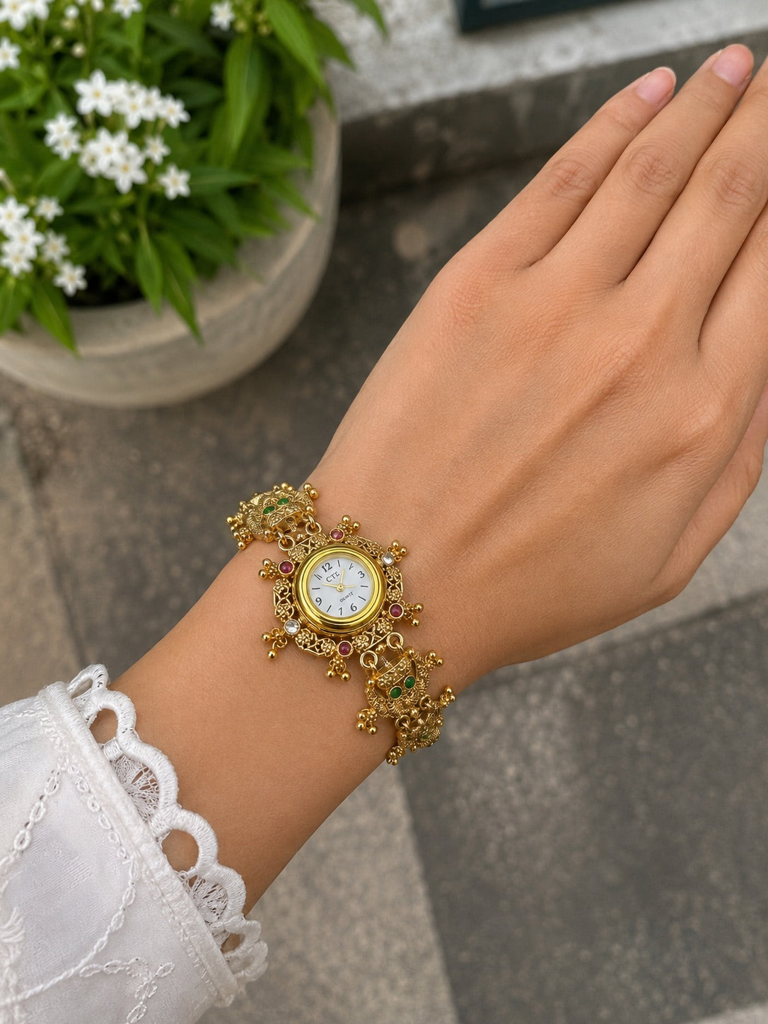 Royal Traditional Gold-Plated Kashmiri Watch Bracelet | Ethnic Antique Handcrafted Style