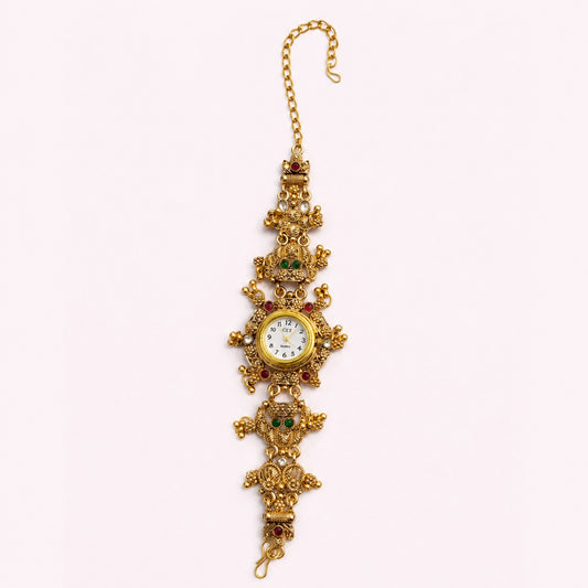 Royal Traditional Gold-Plated Kashmiri Watch Bracelet | Ethnic Antique Handcrafted Style