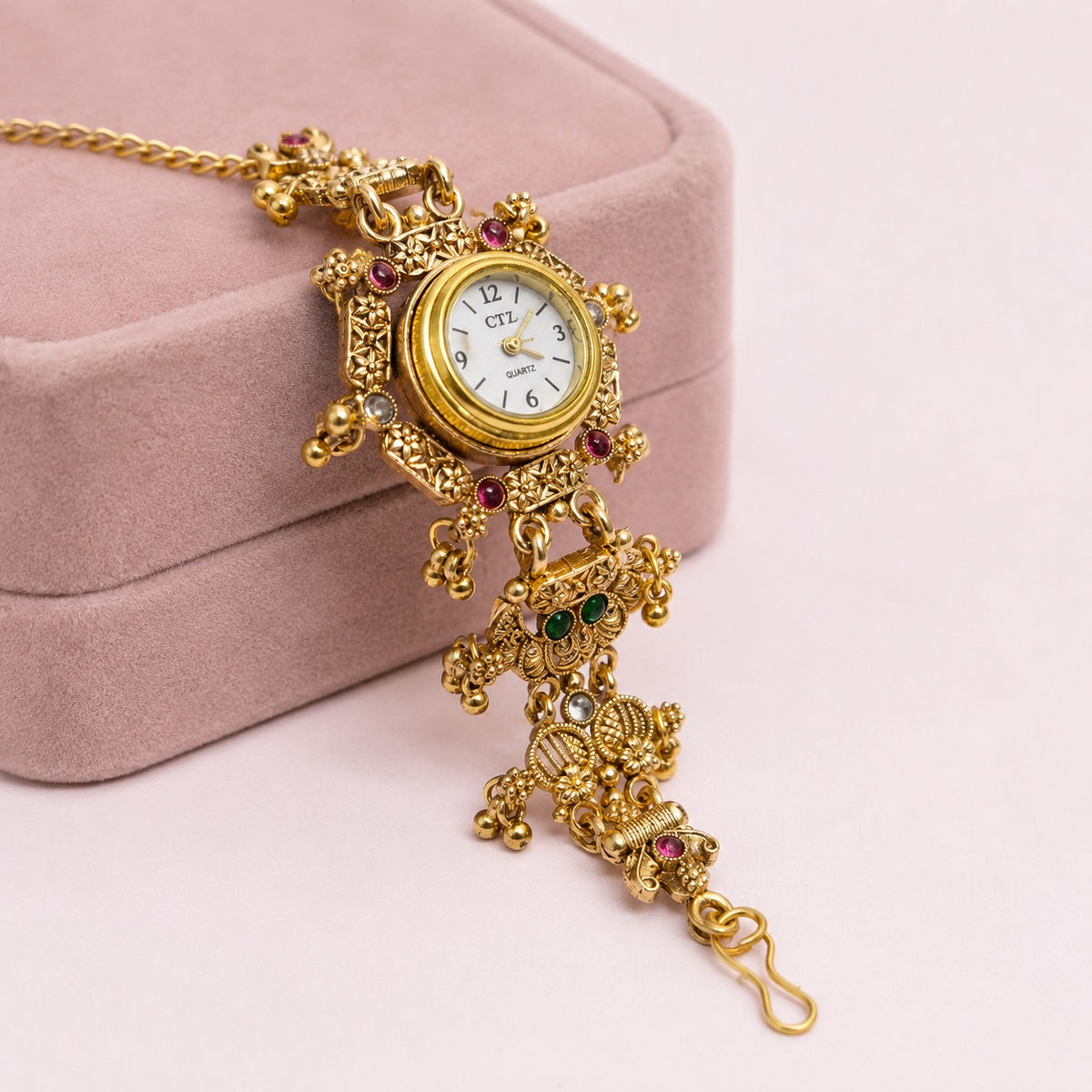 Royal Traditional Gold-Plated Kashmiri Watch Bracelet | Ethnic Antique Handcrafted Style
