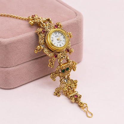 Royal Traditional Gold-Plated Kashmiri Watch Bracelet | Ethnic Antique Handcrafted Style