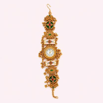 Traditional Gold-Tone Designer Bracelet Watch for Women | Ethnic Floral Jewellery Watch